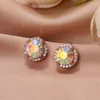 Boucles d'oreilles à dos Style Clip d'oreille, mode tempérament AB couleur opale Micro-clouté diamant complet pour femmes