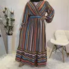 Ethnic Clothing Abaya Dubai Muslim Women's Color Striped Printed Dress With A Fashionable European And American Long Skirt