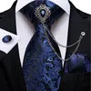 Noeuds papillon bleu Paisley noir hommes cravate ensemble mouchoir boutons de manchette accessoires de mariage de luxe broche chaîne cadeau pour hommes
