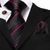 Halsband svartrött randigt sidenbröllop slips för män handky manschettlänk gåva slips mode affärsfest droppar hi slips designer 221231
