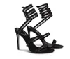 Luxur Design Woman Sandal Lady High Heels Renes Women Dress Shoes Chandelier Embelled Leather R-C Sandaler Black Sandal Heel Wedding Party 35-43