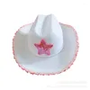 Berets Women Fashion Fash Fold White Feel Fel Felt Cowgirl Hat z różową gwiazdą seksowną czapkę kowbojską