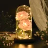 Fleurs décoratives fleur éternelle Rose couvercle en verre lumière LED artificielle dans le dôme pour cadeau de noël saint valentin des mères