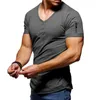 Heren t shirts zomers heren shirt mode massieve kleur zipper v nek zonder capual casual korte mouw