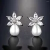 Stud Earrings Uilz Arrival White Gold Color Plated Cubic Zirconia Crystal CZ And Pearl Leaf For Women Or Bridal Jewelry