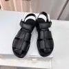 2023 new summer Roman sandals ladies casual shoes The Row designer classic fashion leather buckle hollow weave flat heel thick bottom formal shoes factory footwear