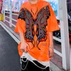 T-shirts pour hommes Eukaaru High Street Chemise en coton surdimensionnée Hommes Vintage Papillon Imprimer T-shirts Femmes Lâche Top Tee Graphique Mens Tshirt
