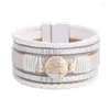 Bracelet ORNAPEADIA Bracelet tissé multicouche pour femmes bohème Pu rétro perle pièce fermoir magnétique bracelets en gros