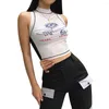 Canotte da donna Tendenza moda donna Crop Top senza maniche Stampa elegante Collo alto Canotta attillata 2022 Summer Casual Sun-Top Canotta