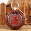 Pocket horloges retro lichtbruine houten kwarts kijken grote wijzerplaat met Romeinse cijfers Classic Open Face hanger