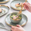 لوحات الأدوات المائدة السيراميك مجموعة الأطباق عشاء لوحة الحلوى لوحة الحساء الخضراء وعاء وأوعية للعائلة EL