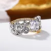 Wedding Rings Gorgeous Women Two Tone Design Luxury Lady Engagement Ceremony Party Brilliant Cubic Zirconia Jewelry