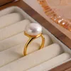 Pierścionki ślubne Minar Delikatne naturalny urok pereł słodkowodnych dla kobiet 14K prawdziwe złote mosiężne mosiężne barokowe perły regulowane pierścień palca