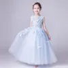 Girl Dresses Floral Print Elegant High-Low Empire Sleeveless O-Neck Tulle Kids Party Communion For Weddings A2249