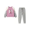 Clothing Sets Cute Character Print Pullover And Grey Pants Suit For Toddler Girls Autumn Spring Children Set Outfits Sport