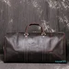 Mens resv￤ska fullkorn ￤kta l￤der rese duffel v￤ska toten ￶ver natten.