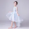 Meisje jurken bloemenprint elegant hoog-laag imperium mouwloze o-neck tulle kinderfeestcommunie voor bruiloften a2249