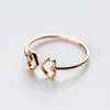 Cluster Rings Double Hollowed-out Heart Shape Ring Minimalist Genuine 925 Sterling Silver For Women Fashion Valentine's Day Gift