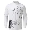 Men's Casual Shirts Men Autumn Winter Cotton And Linen Long Sleeves Single Breasted Printed Stand Collar Top Soft Tee Tees