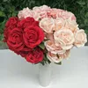 Decorative Flowers Artificial Flower Red Pink Silk Rose Bouquet DIY Garland Wedding Party Supplies Home Decoration Gift 9 Heads Fake Faux