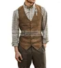 Men's Vests Men's Vintage Suit Vest Herringbone Tweed Wool Formal V Neck Waistcoat Regular Fit Groom's Wear Wedding