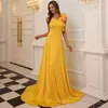 Casual Dresses Summer Ladies Yellow Butterfly One Shoulder V-neck High Waist Length Flounce Party Maxi Dress Elegant Vestidos