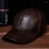 Boll Caps HL130 2022 Men's äkta läder baseball cap hatt märke stil vår vinter ryska varm en päls hattar