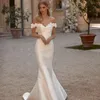 Abiti da sposa sexy a sirena con scollo a V per la sposa con spalle scoperte Treno staccabile Abiti da sposa in raso avorio