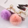 Keychains Fashion Rhinestone Ballerina Keychain Söt imitation päls Pompom Keyring för kvinnor Bag Pendant Car Key Holder Gifts