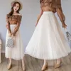 Gonne Gonna a pieghe Lunga Primavera Estate Caffè Nero Beige Rosa Tulle Maglia a vita alta da donna Maxi