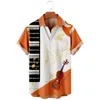 Camisas casuais masculinas 2022 elegantes piano e padrão de violino camisa estampa de moda havaiana praia bolso de verão para homens mulheres