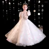 Girl Dresses Sequins O-Neck Floor-Length Zipper Back Pleat Ball Gown Tulle Kids Party Communion For Weddings A2260