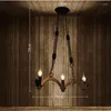 Lampes suspendues corde rustique nordique 3 têtes E14 douille bougie chaîne lustre pour Restaurant Bar café éclairage