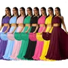 Casual Dresses Woman 2st Dress Solid Color Sleeveless Crop Vest Maxi Pleated kjol S-2XL D8284