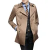 Men's Trench Coats Young Men'S Middle-Aged Korean Spring And Autumn Double-Breasted Slim Business Casual Fashion Jacket Black Blue