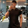 T-shirt da uomo T-shirt da palestra Uomo manica corta in cotone Camicia casual slim fit Maschile Fitness Bodybuilding Allenamento Tee Tops Abbigliamento estivo