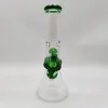 2021 Glass Vattenröret Heady Bong 12 Inches Cream Green Hookah Glass Bong Dabber Rig Recycler Pipes Water Bongs rökrör 14,4 mm Kvinnlig ormhuvud Joint Bowl
