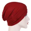 Ethnic Clothing 2022 Women's Elegant Stretchy Hat Turban Forehead Cross India Head Wrap Chemo Solid Color Bandana Muslim Scarf Hijab Cap