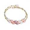 Bangle Style Multi Rows Natural Color Freshwater Pearl Copper Plated 18k Gold Nice