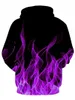 Erkek Hoodies Pullover Hoodie Sweatshirt 3D Baskı Deseni Grafik Kapüşonlu Tatil Günlük Sweatshirtler Uzun Kollu Mor Alev