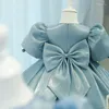 Robes de fille Fleur O-cou A-LINE Pageant pour les filles Robe en organza au genou avec manches