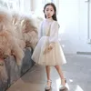 Mädchenkleider Blumenkleid A-Linie Organza Festzug für Mädchen knielang mit langen Ärmeln