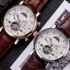 Top Mode Schweizer Diamant Uhren Stoppuhr Leder Mond Herren Automatische Mechanische Uhr reloj de lujo272f