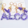 Nyckelringar Fashion Purple Constellation Letter Keychain med Tassel Women Purse Charm A-Z Inledande alfabet Pendant Key Ring Par Gift