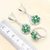 Necklace Earrings Set Trendy Green Semi-precious Stones For Women Flower Shape Ring Pendant Leaf Bracelet Birthday Gift