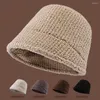 Bérets d'hiver chapeau seau couleur unie tricoté Protection des oreilles doux Style coréen crème solaire résistante au froid femmes pour la vie quotidienne