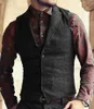 Men's Vests Mens Classic Suit Vest Herringbone Pattern Business Waistcoat Notch Lapel Wool Tweed Groomsmen For Wedding