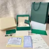 Top Luxusuhr Green Box Papiere Geschenkuhren Boxen Ledertasche Karte für Rolex ArmbanduhrBox kompletter Satz290U