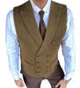 Men's Vests Mens Casual Double Breasted Suit Vest Herringbone Pattern Notch Lapel Waistcoat For Groomsmen Wedding Men