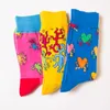 Meias masculinas coloridas casuais coloridas felizes e engraçadas 1 par impressa unissex moda masculino sox penteado algodão eu 38-45 tamanho